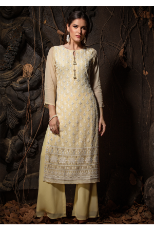 Yellow Color Designer Georgette Kurti